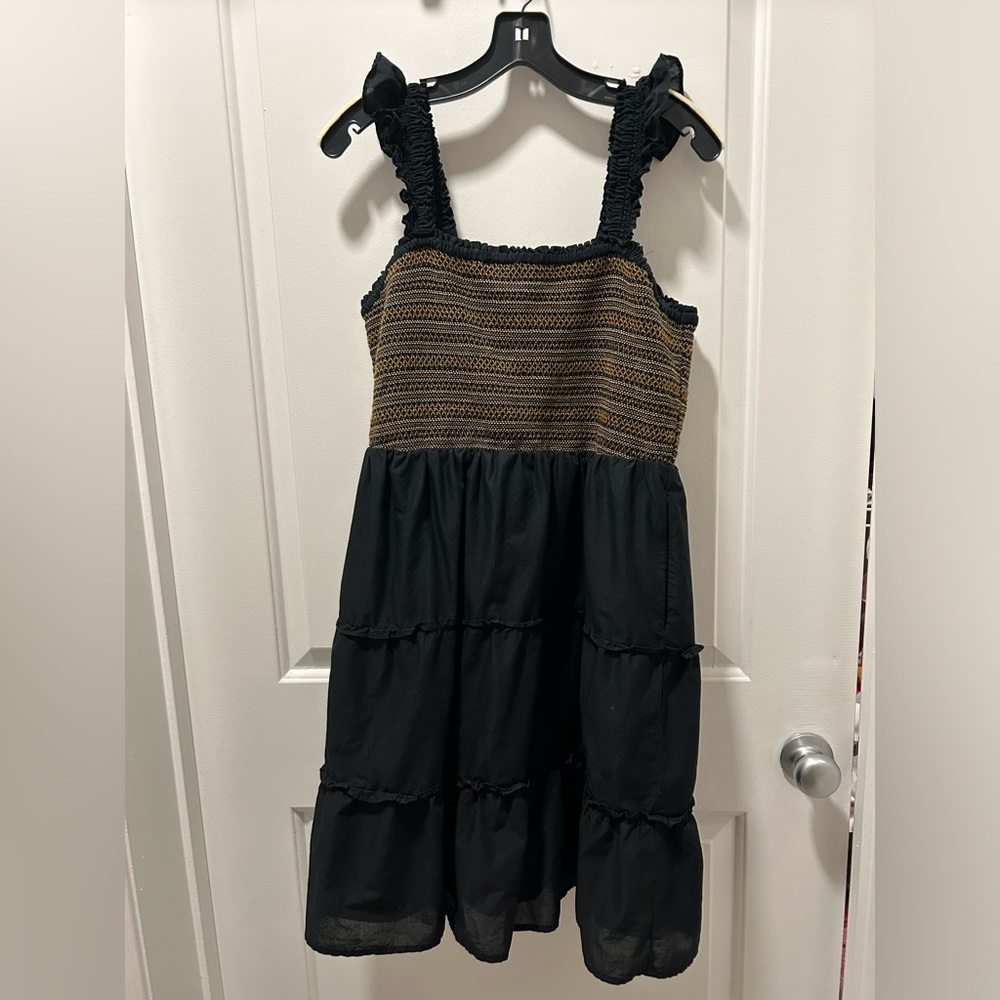 NWOT size Large (L) J Crew factory Black smocked dress ruffles flounce